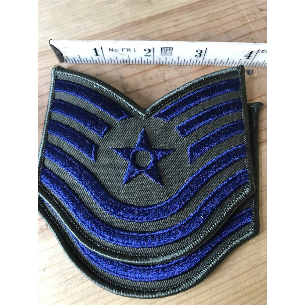 US Air Force technical sergeant embroidered patch on olive green, set of 2
